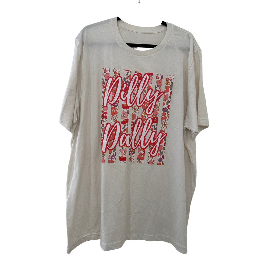 Dilly Dally Floral Graphic Tee Cream Short Sleeve T-Shirt Womens 2XL everyday